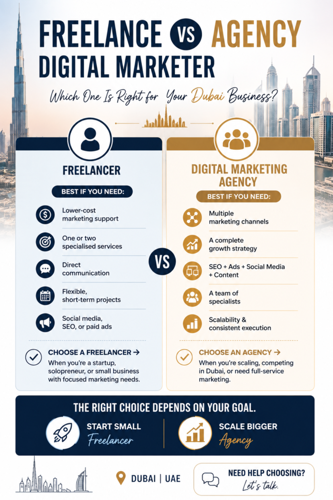 freelance digital marketer vs agency in dubai
